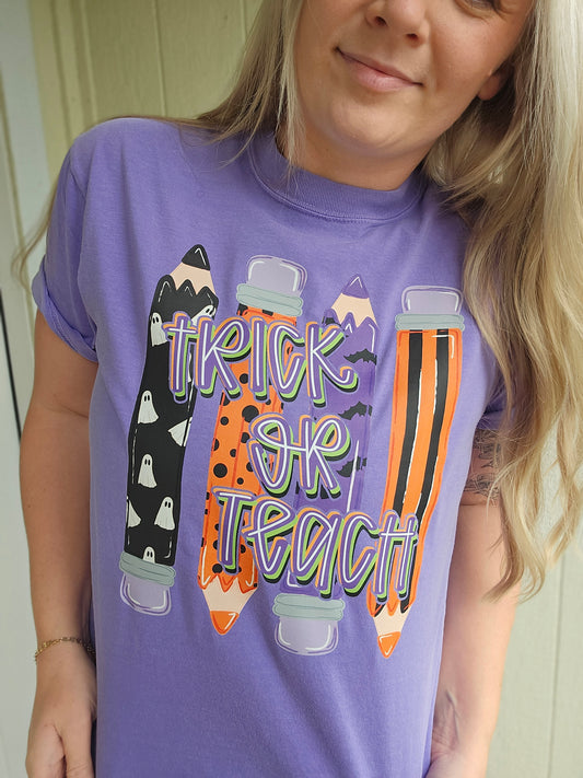 TRICK OR TEACH Purple Vintage Wash Tee