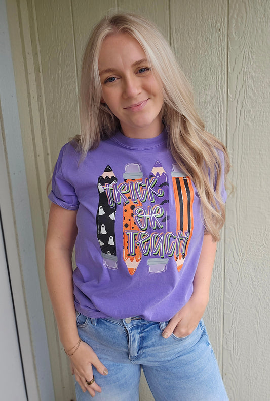 TRICK OR TEACH Purple Vintage Wash Tee