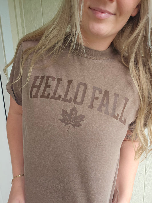 HELLO FALL Tone-on-Tone Espresso Vintage Wash Tee