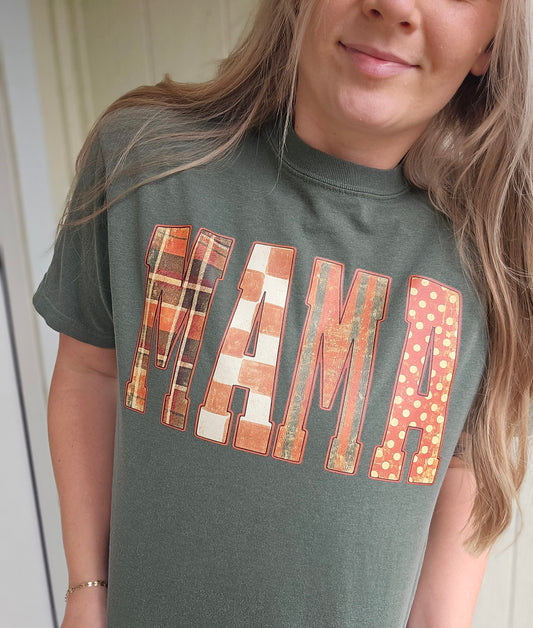 MAMA FALL PLAID Olive Vintage Wash Tee
