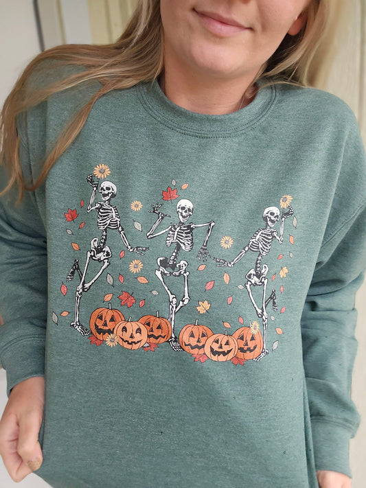 DANCING SKELLY Heather Green Crewneck Sweatshirt