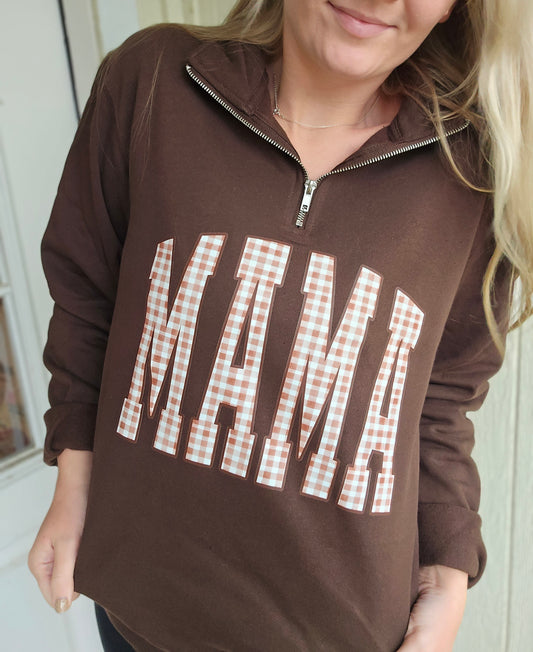MAMA GINGHAM Espresso Quarter Zip Sweatshirt