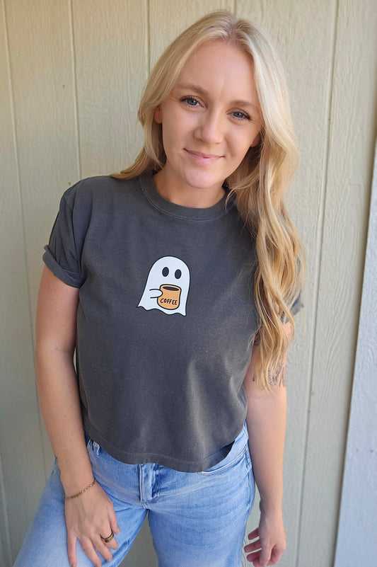 GHOST COFFEE Charcoal Vintage Wash Crop Tee