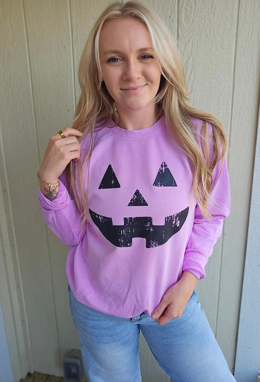 JACK-O-LANTERN Neon Purple Vintage Wash Crewneck