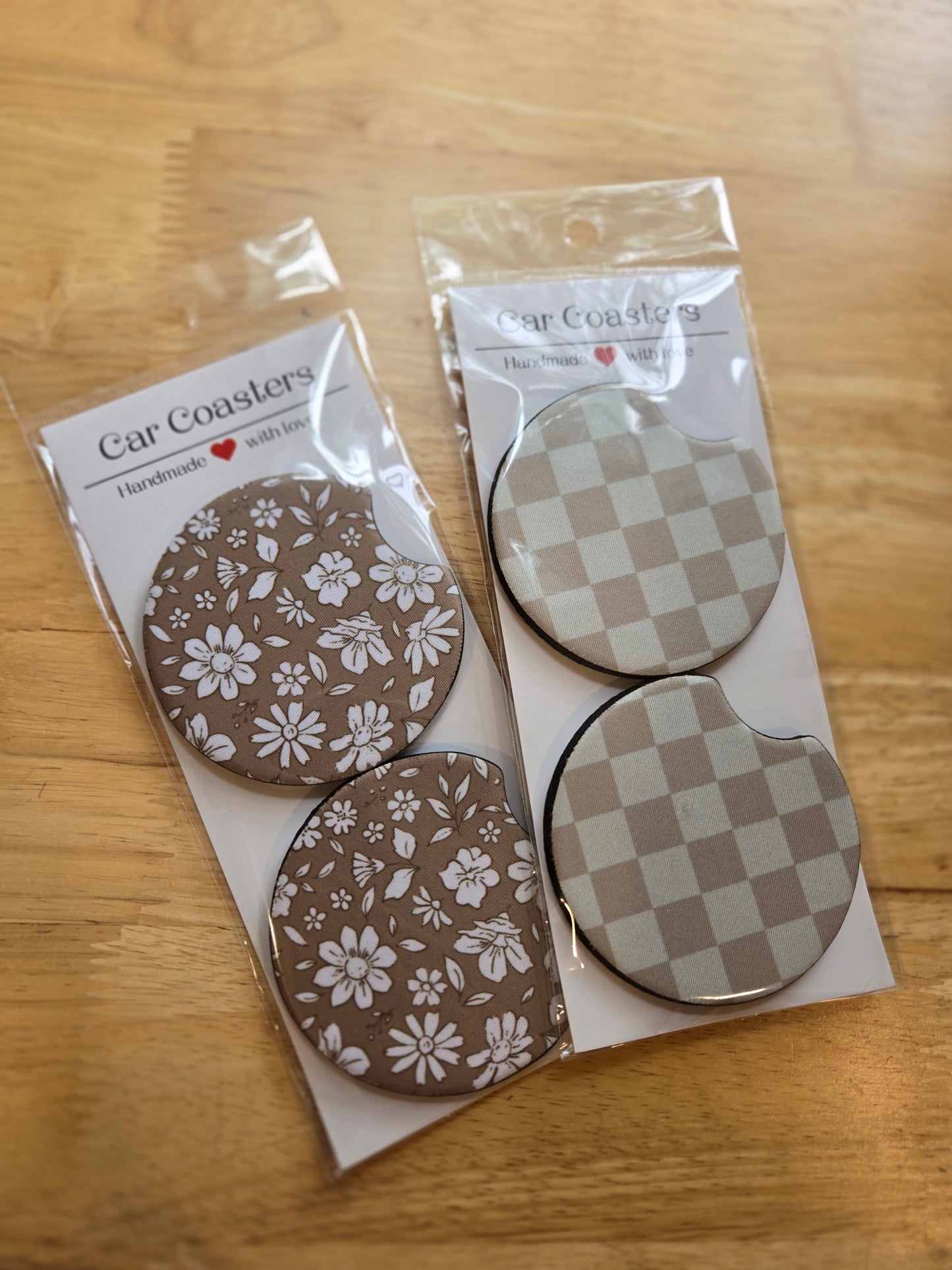 NEUTRAL CHECKERED Car Coasters (Set of 2)