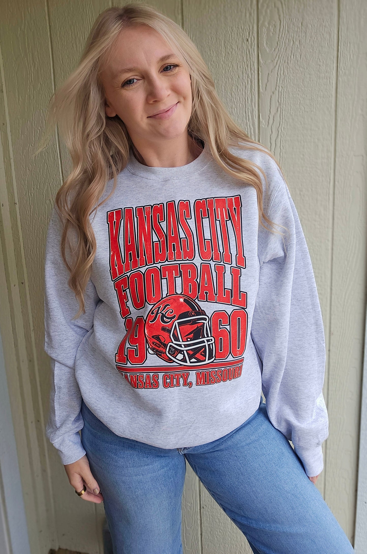 KC FOOTBALL 1960 Retro Ash Grey Crewneck Sweatshirt