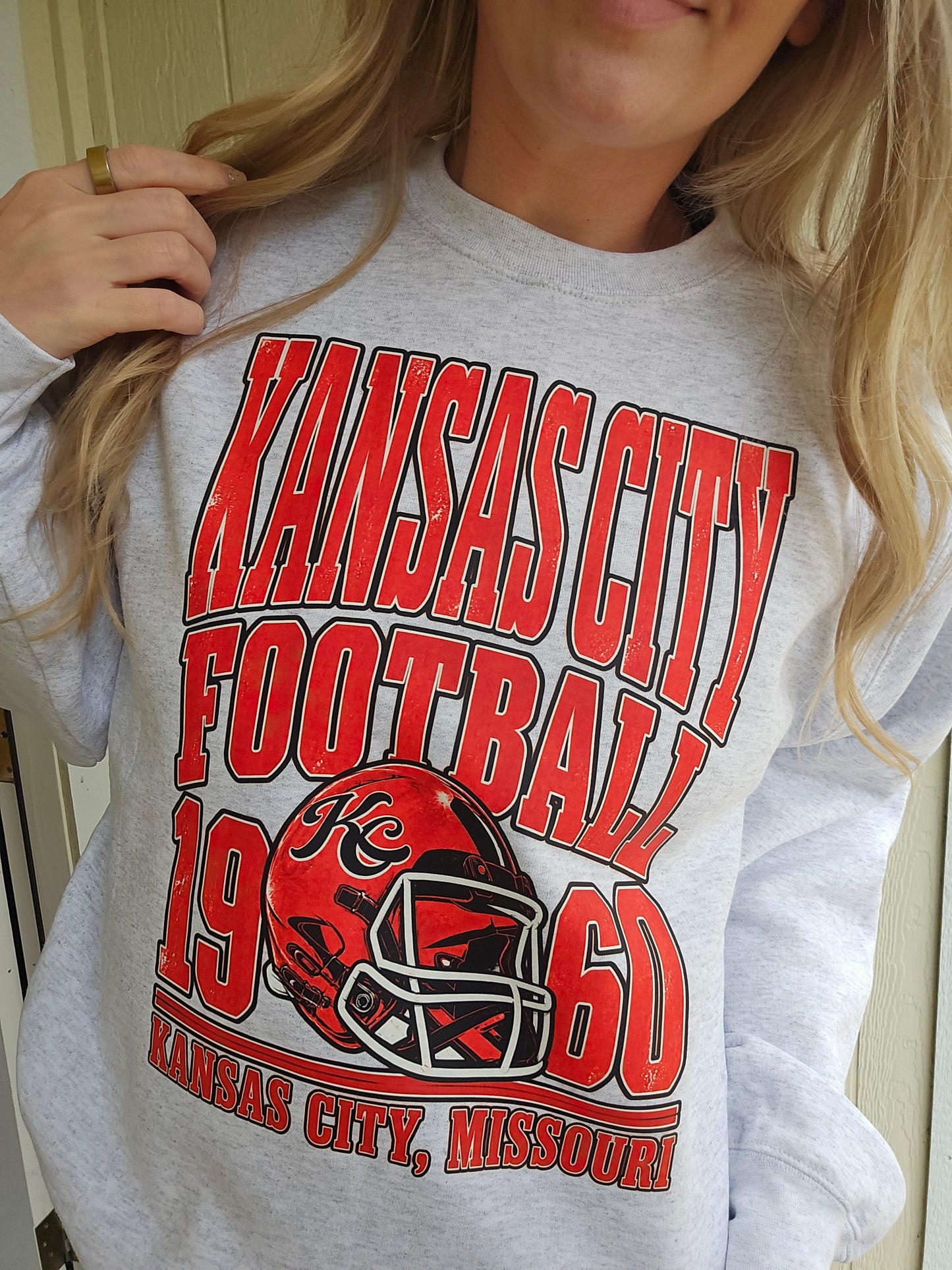 KC FOOTBALL 1960 Retro Ash Grey Crewneck Sweatshirt
