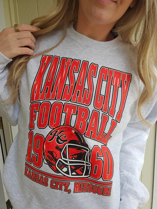 KC FOOTBALL 1960 Retro Ash Grey Crewneck Sweatshirt
