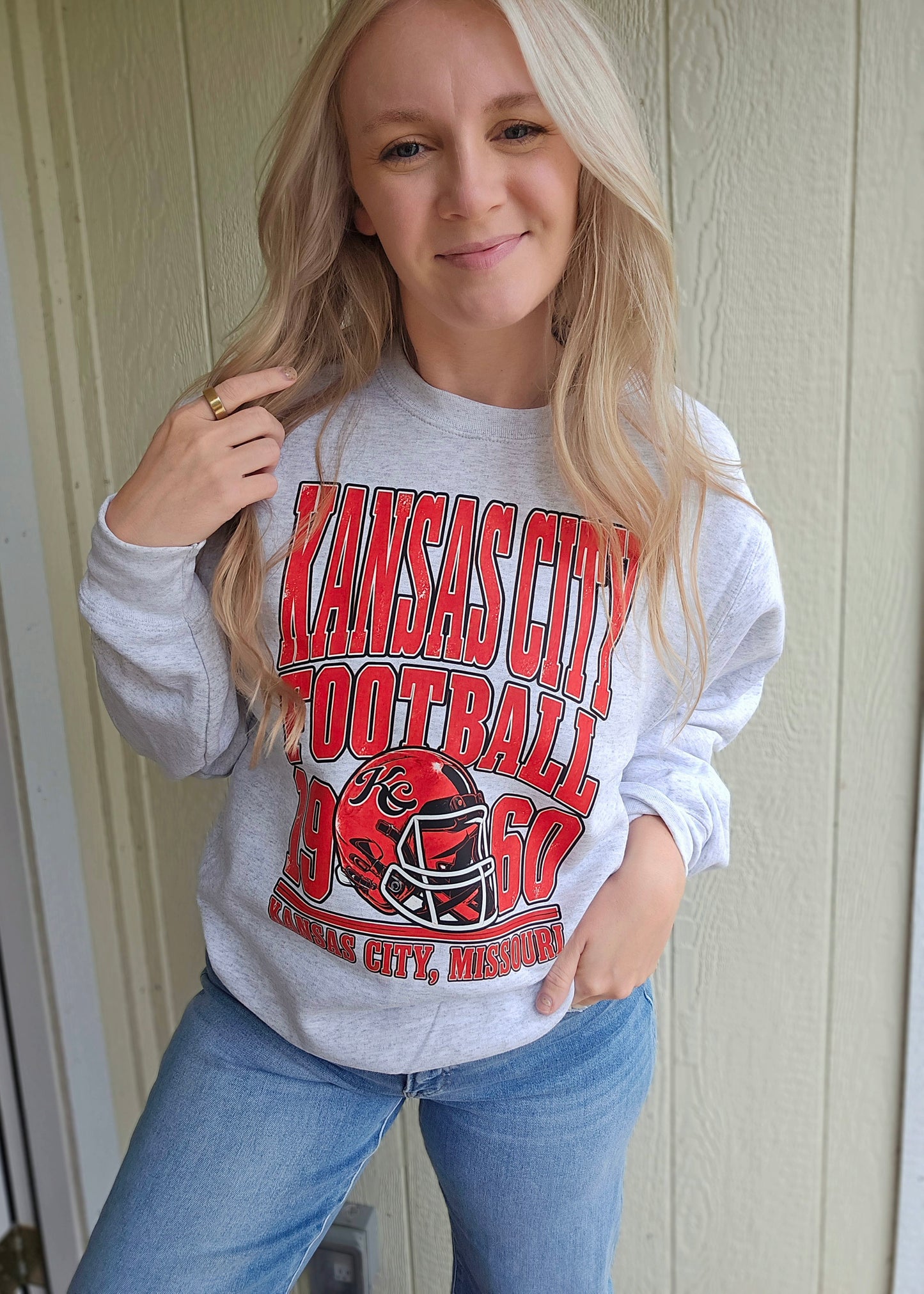 KC FOOTBALL 1960 Retro Ash Grey Crewneck Sweatshirt