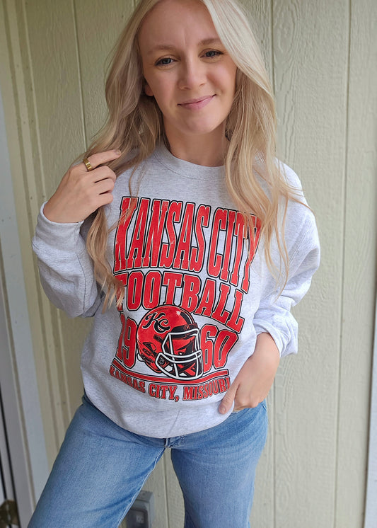KC FOOTBALL 1960 Retro Ash Grey Crewneck Sweatshirt