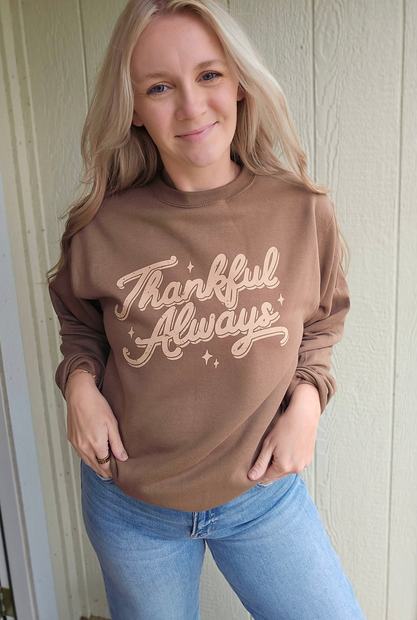 THANKFUL ALWAYS Woodland Brown Crewneck Sweatshirt