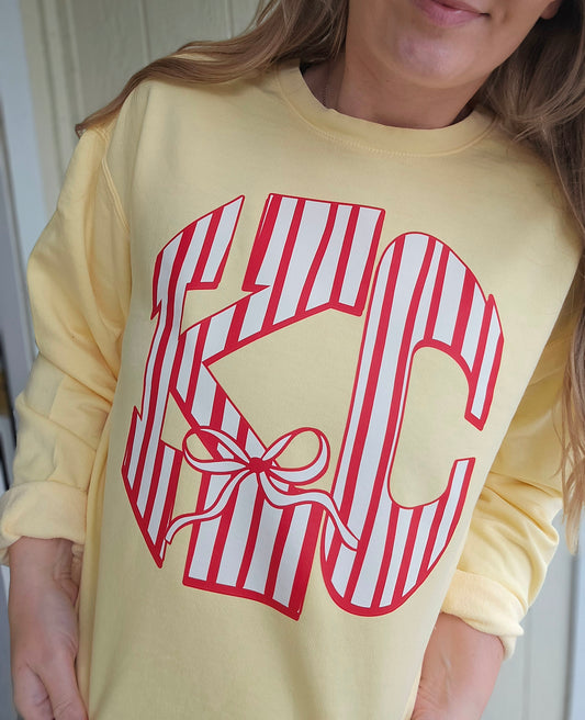 KC STRIPE BOW Butter Yellow Vintage Wash Crewneck