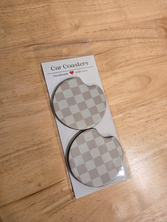 NEUTRAL CHECKERED Car Coasters (Set of 2)