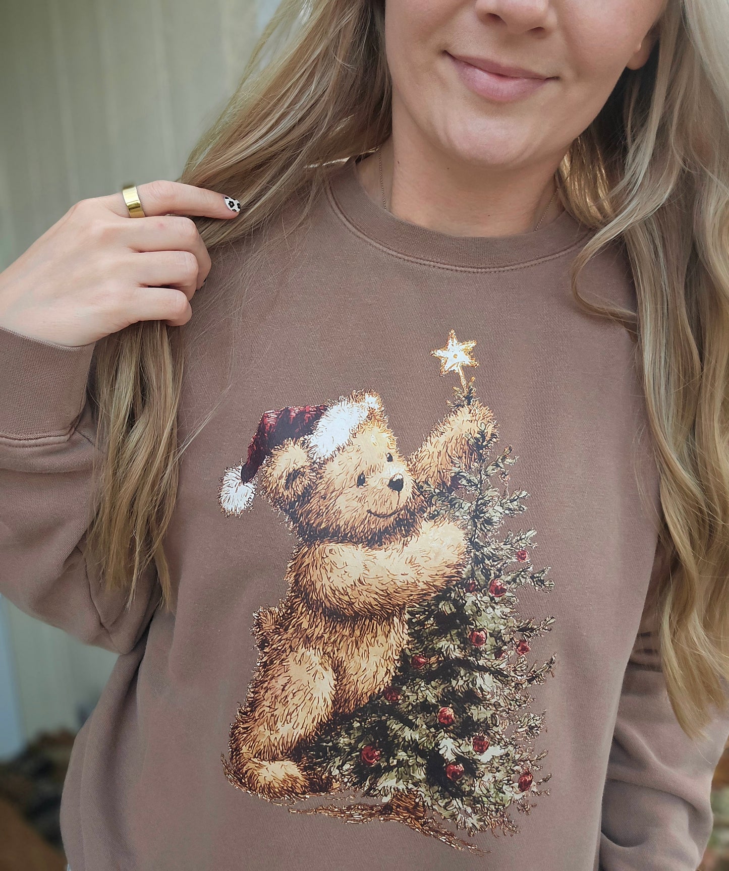 VINTAGE CHRISTMAS TEDDY Espresso Vintage Wash Crewneck