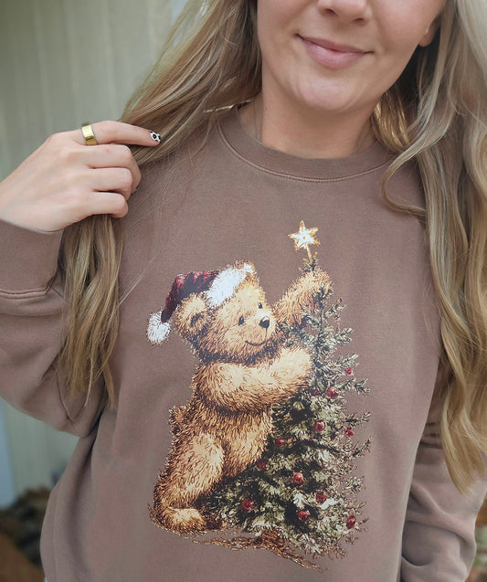 VINTAGE CHRISTMAS TEDDY Espresso Vintage Wash Crewneck