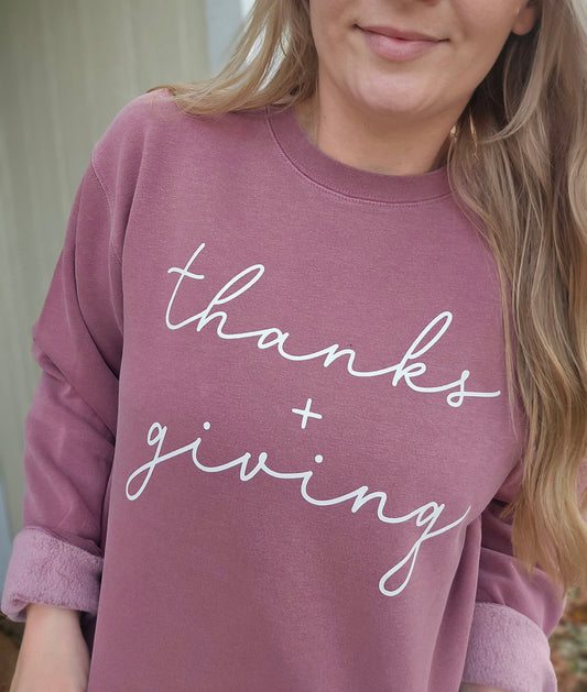 THANKS + GIVING Maroon Vintage Wash Crewneck