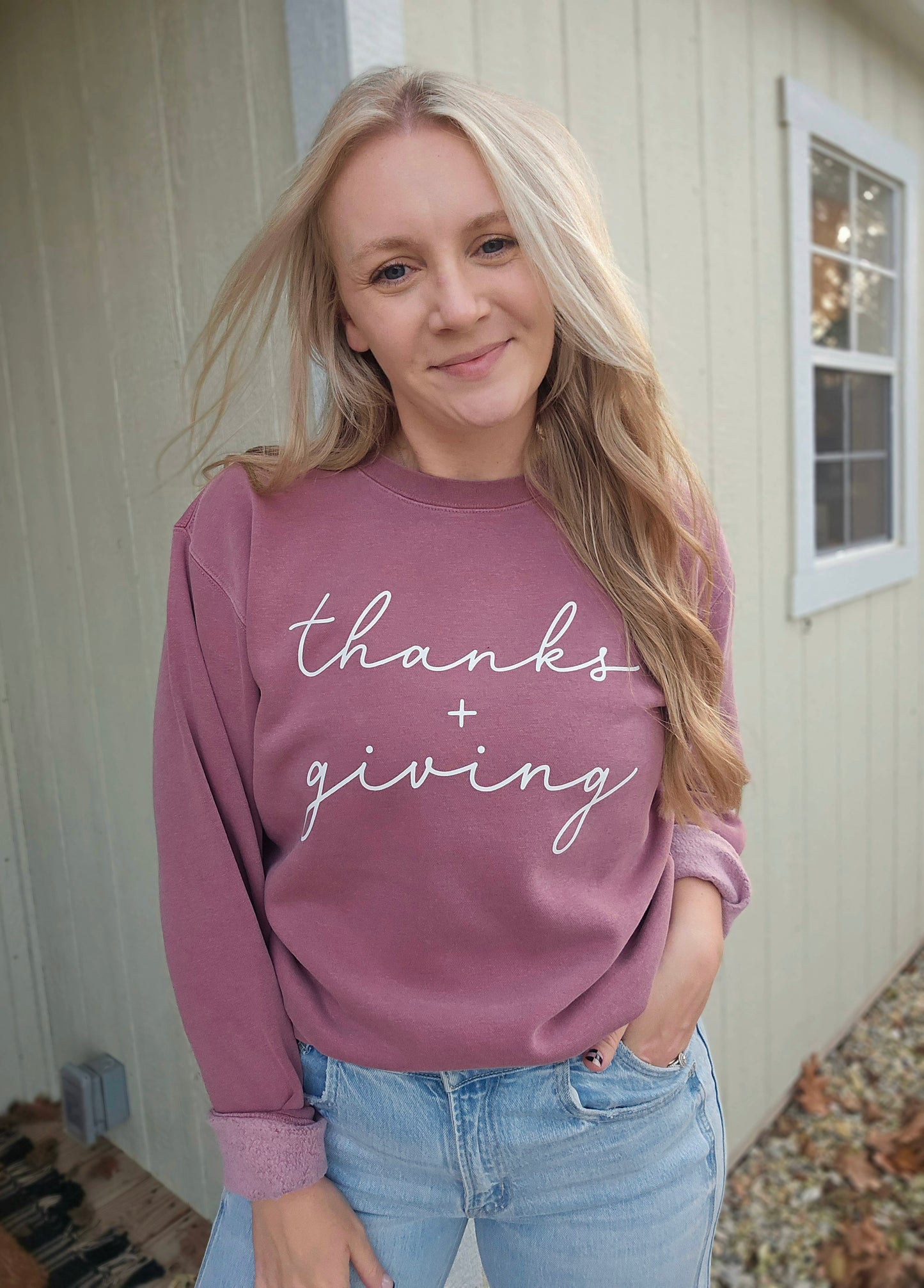 THANKS + GIVING Maroon Vintage Wash Crewneck