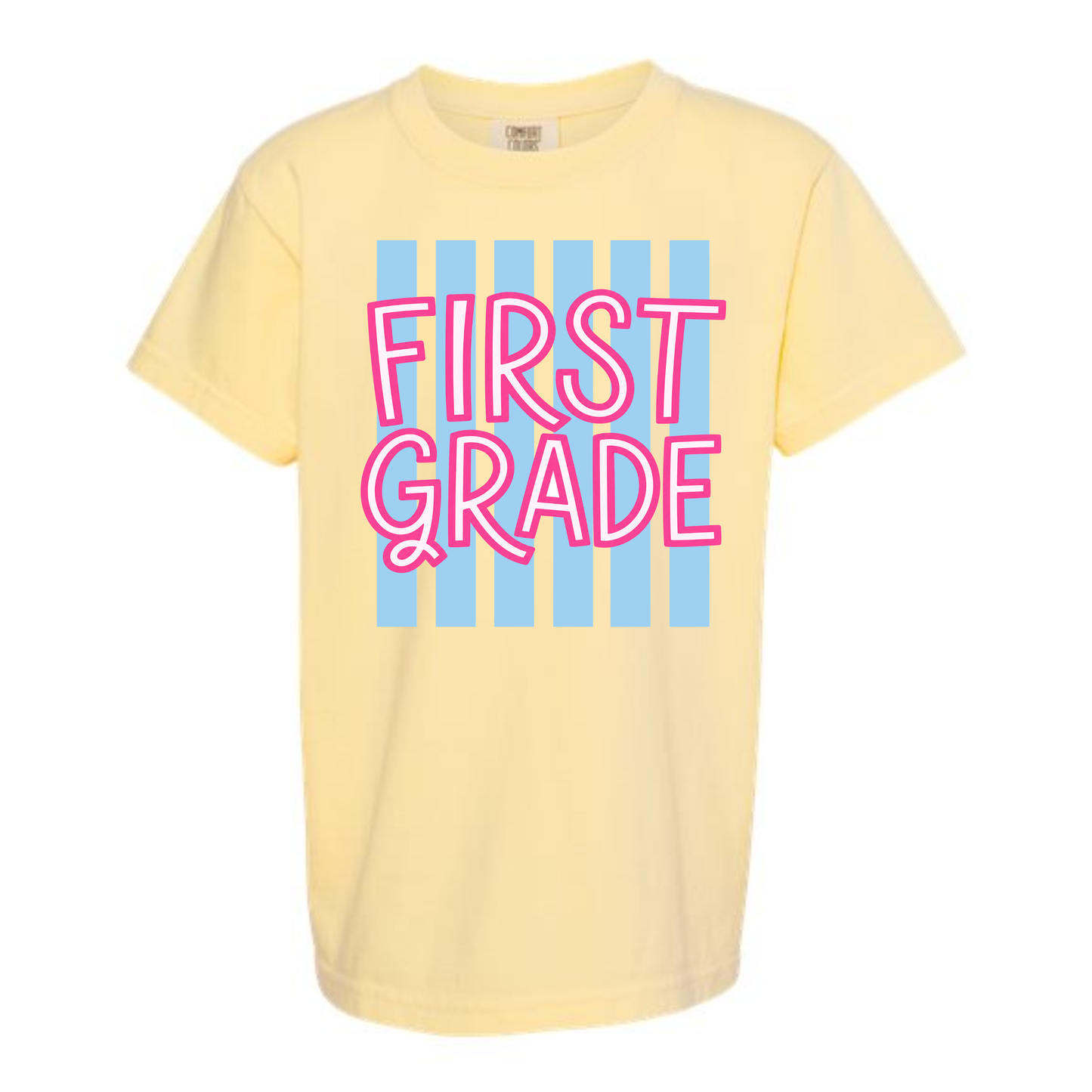 CUSTOM Back-To-School Stripe Butter Yellow Tee *Pre-Order*