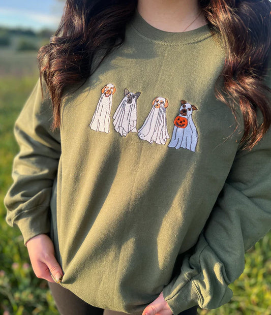 Spooky Pups Military Green Crewneck (*PREORDER*) - TWO COLORS