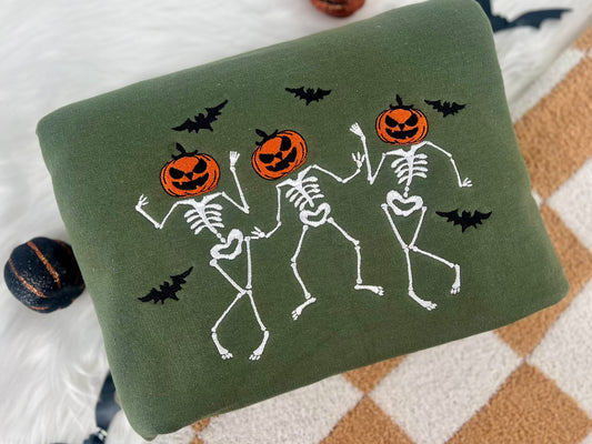 Pumpkin Head Skellies Olive Crewneck (*PREORDER*)