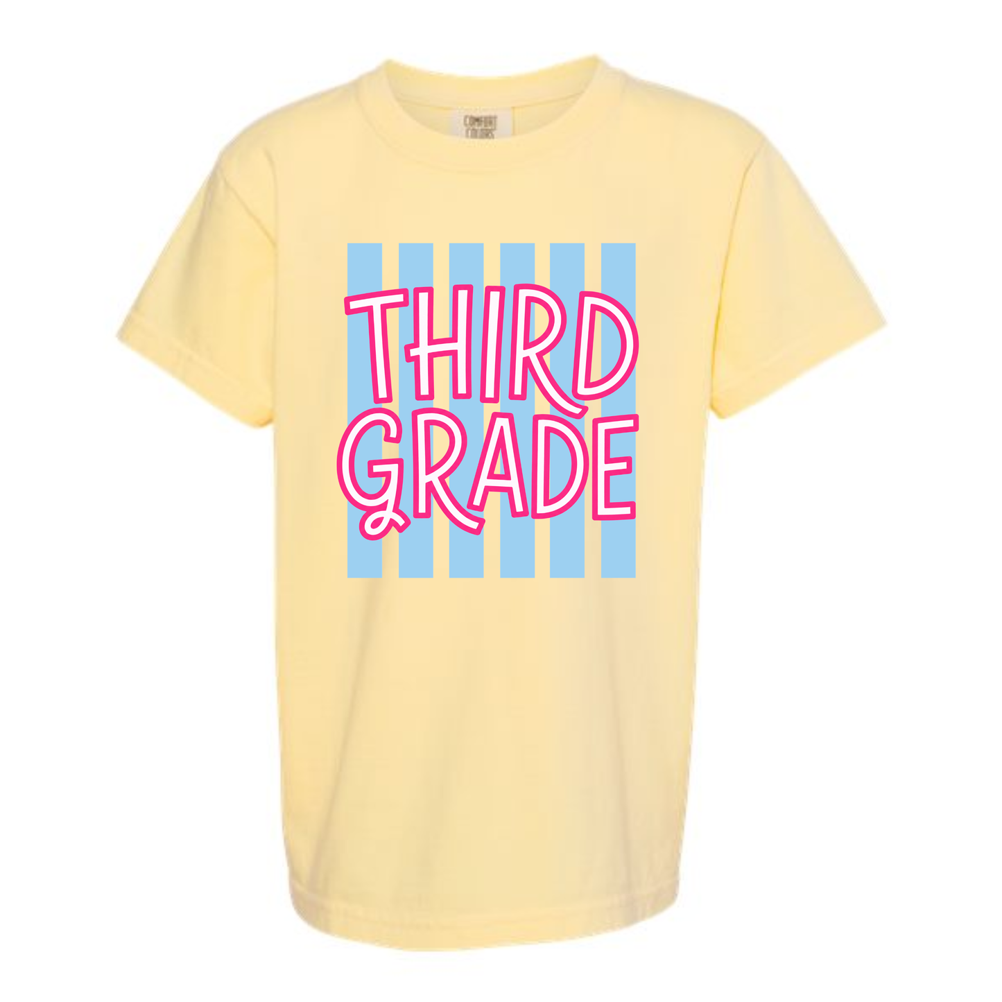 CUSTOM Back-To-School Stripe Butter Yellow Tee *Pre-Order*