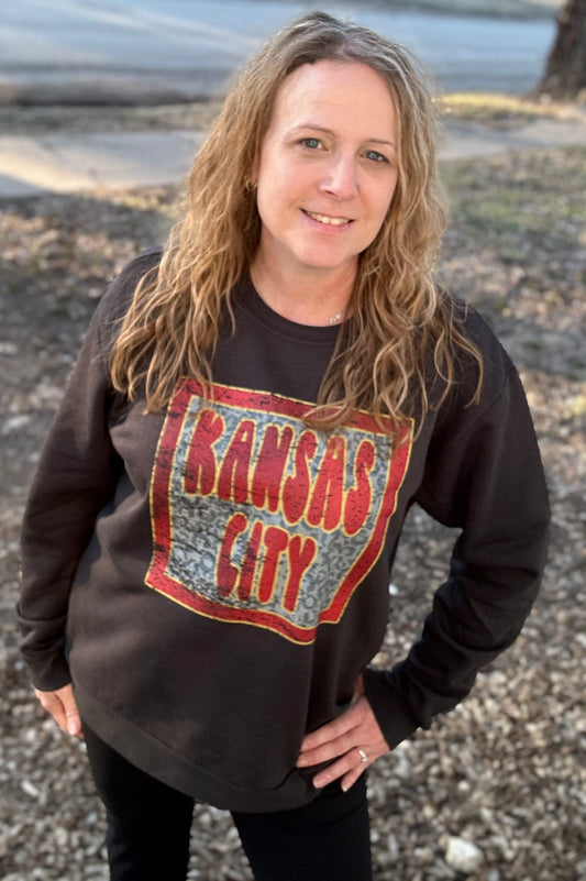 Kansas City Distressed Leopard Crewneck Sweatshirt