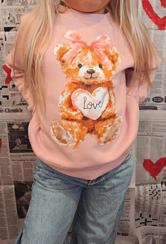 TEDDY LOVE Light Pink Crewneck Sweatshirt (TODDLER/YOUTH)