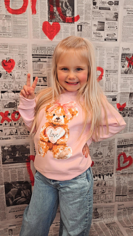 TEDDY LOVE Light Pink Crewneck Sweatshirt (TODDLER/YOUTH)