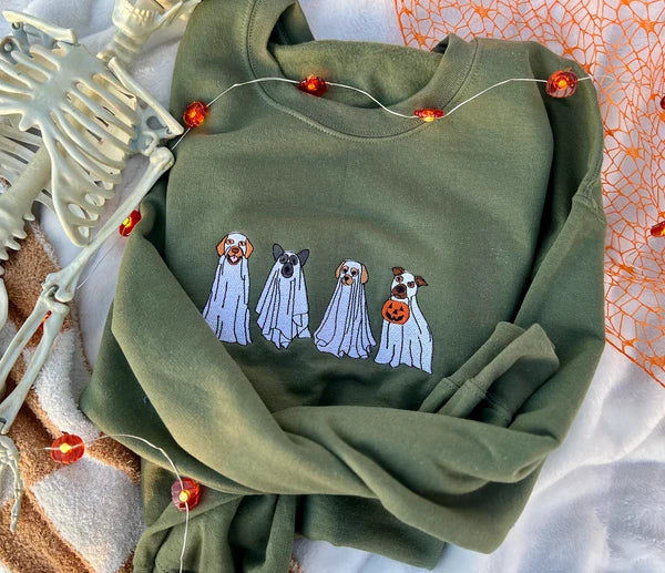 SPOOKY GHOST PUPS Olive Green Crewneck *Pre-Order*