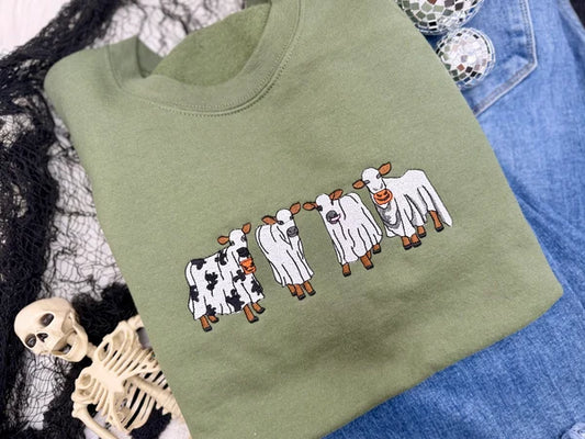 SPOOKY GHOST COWS Olive Green Crewneck *Pre-Order*