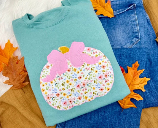 PREPPY FLORAL PUMPKIN Mint Tee/Crewneck *Pre-Order*