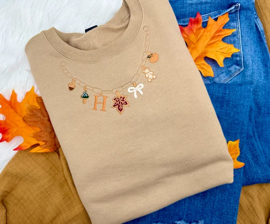 Autumn Initial Embroidered Necklace Tee/Crewneck Pre-Order