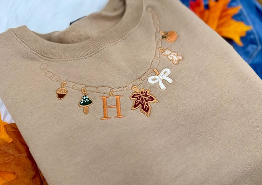 Autumn Initial Embroidered Necklace Tee/Crewneck Pre-Order