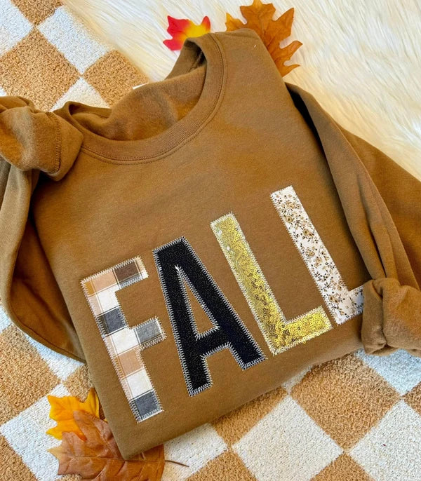 FALL Multi Pattern Applique Embroidered Crewneck *Pre-Order*